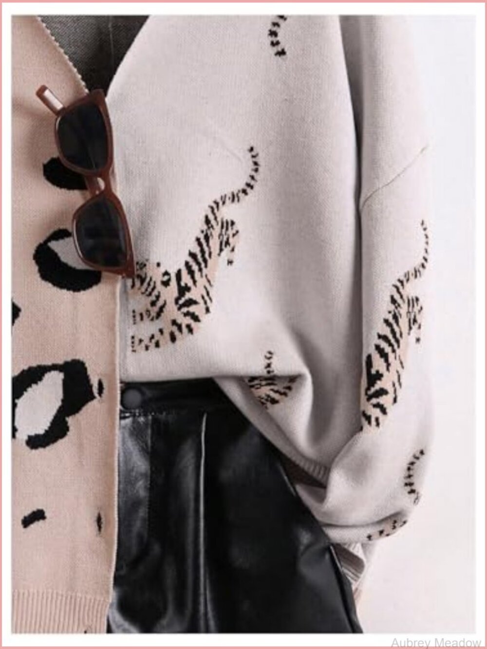 Vintage Leopard Print Button Down Cardigan Sweater Chunky Knit - Picture 2 of 7
